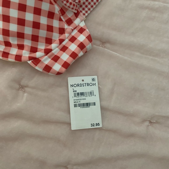 Nordstrom Red and White Checkered Bathing Suit Top - Picture 2 of 5